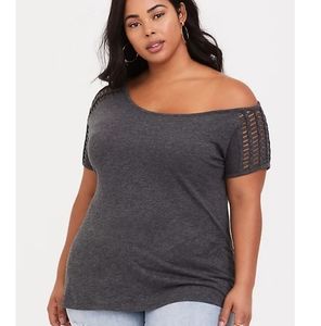 Torrid Gray Asymmetrical Off shoulder top
